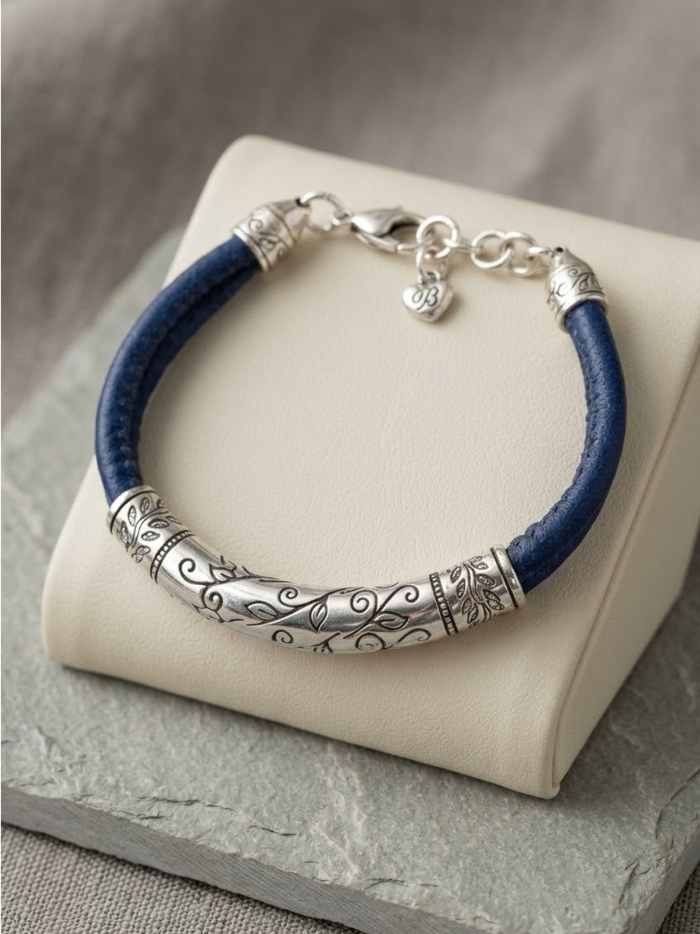 Brighton Deep Blue Leather Bracelet With Silver Ornate Bar 2651